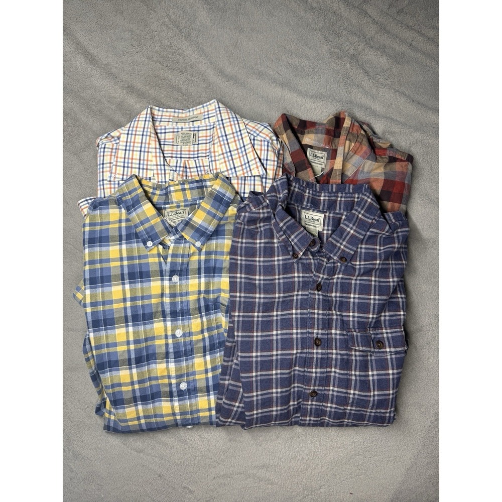 LL BEAN BUNDLE 4 Multicolor Plaid Flannel Mens Shirt XL TALL See Pics/desciption